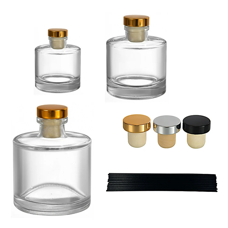 50ml 100ml 150ml 200ml Empty Fragrance Diffuser Bottles With Reeds Sticks Gold Corks For Home Oil Fragrance Decoration Gift