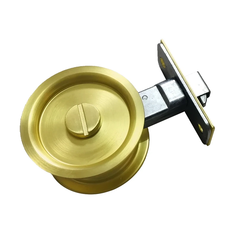 Satin brass single hook privacy function stainless steel round pocket sliding door lock