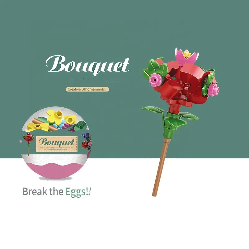 New Product Tiktok Funny Abs 6 In 1 DIY Rich Imagination Flower Building Block Sets Toys For Kids Surprise Egg Gashapon Capsule