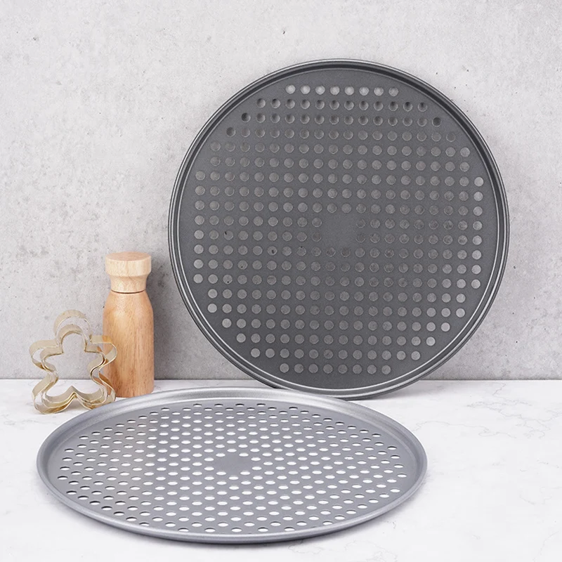 14.5 inch Carbon steel perforated pizza pan baking tray nonstick round pizza pan with holes