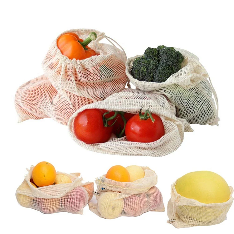 Reusable eco friendly grocery bag shopping net produce organic cotton mesh fruit bag