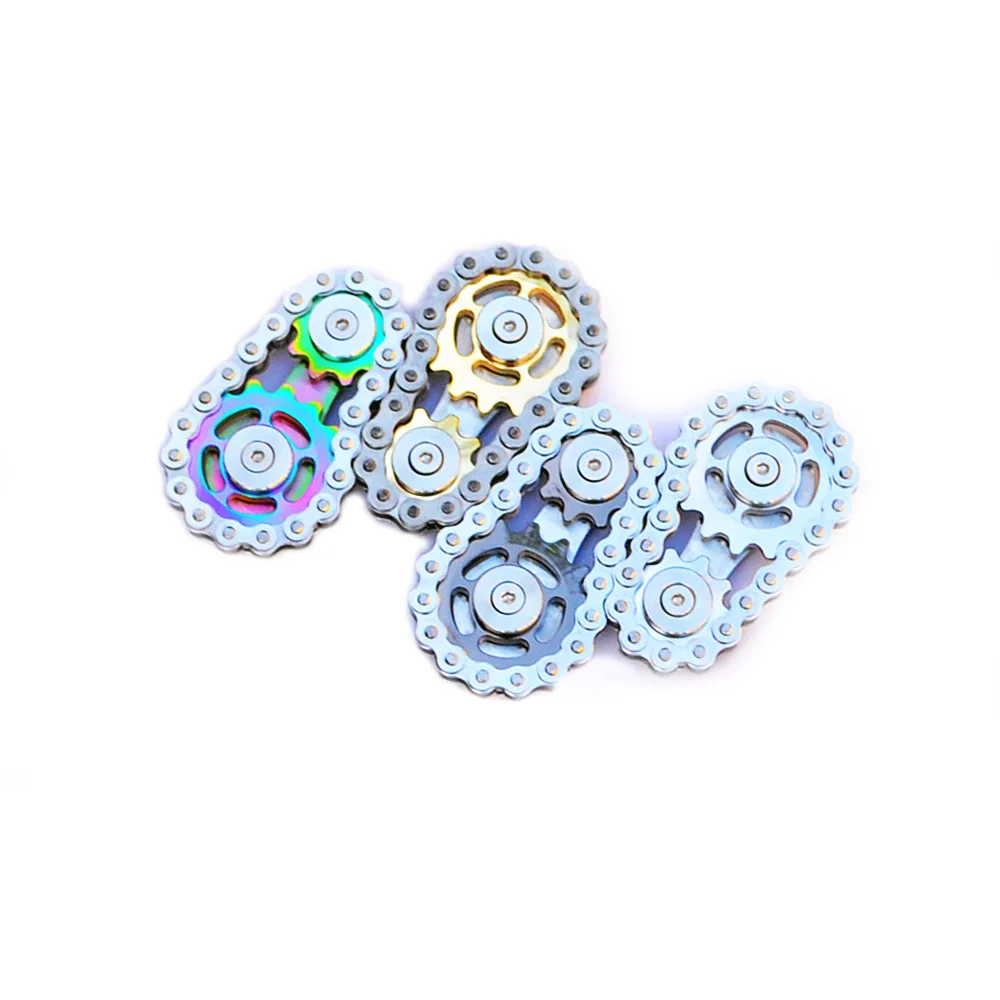 Chain Gear Fidget Spinner, Double Gears Figity Spin Finger Stainless Steel, Figit Toy for Adults Kids SS Material Silver