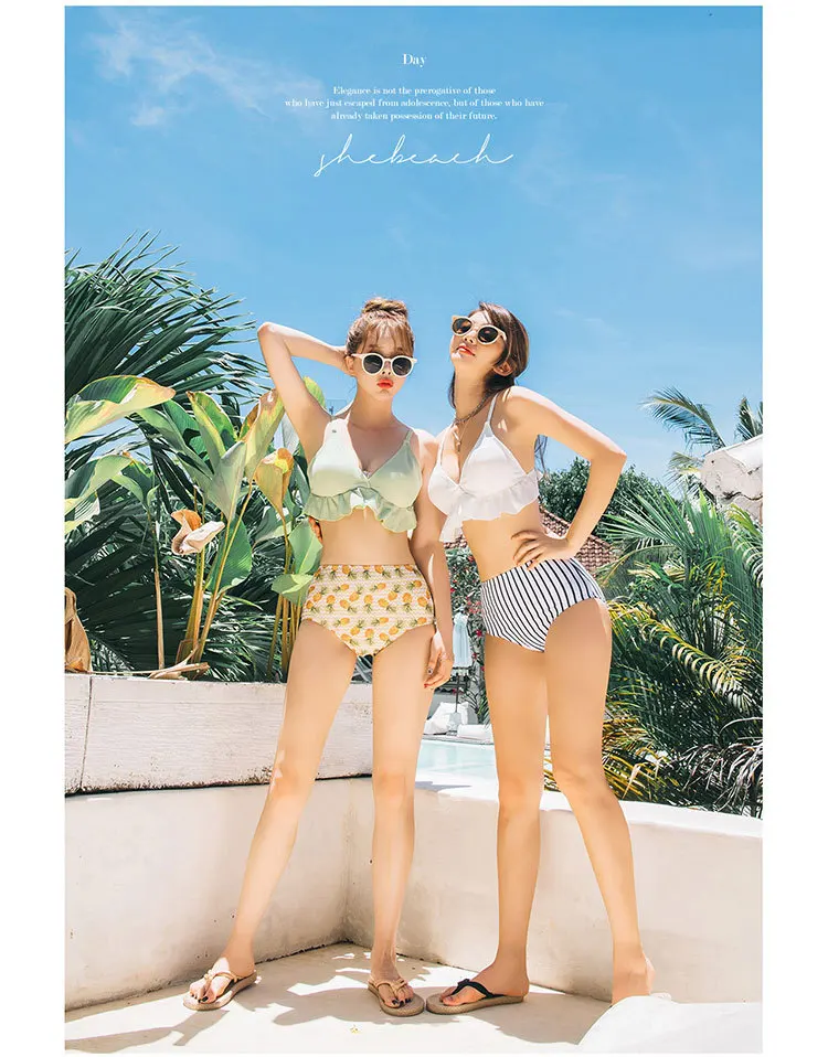 Floral print fringe beautiful swimsuits transparent quality sling free shipping suppliers high waist swim wear bikini