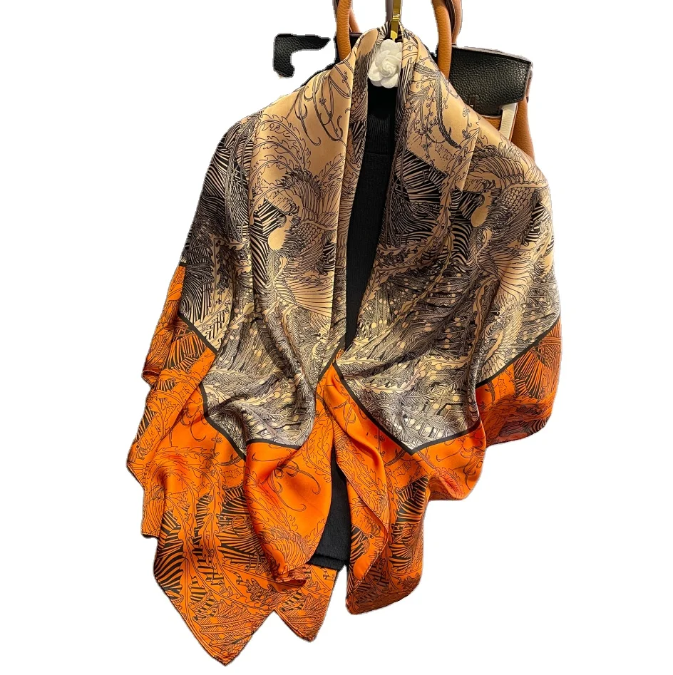 2022 European and American classic flower color celebrity temperament female silk scarf neck scarf 90*90 square scarf