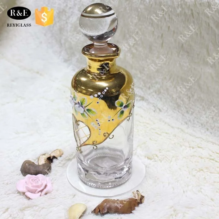 200ml gold decorative display glass decanter for attar perfume oil