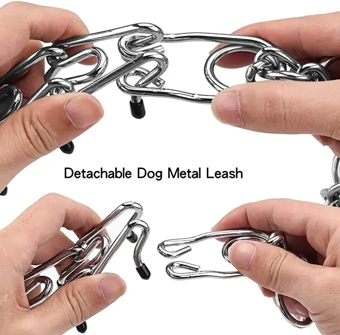 Metal Dog Training Prong Collar Removable Black Pet Link Chain Adjustable Stainless Steel Spike Necklace with Comfort Rubber Tip