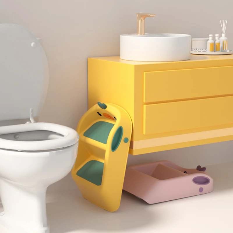 Cute Duck Shape Double Step Toilet Toddlers Baby Child Double Plastic Step Stool For Kids
