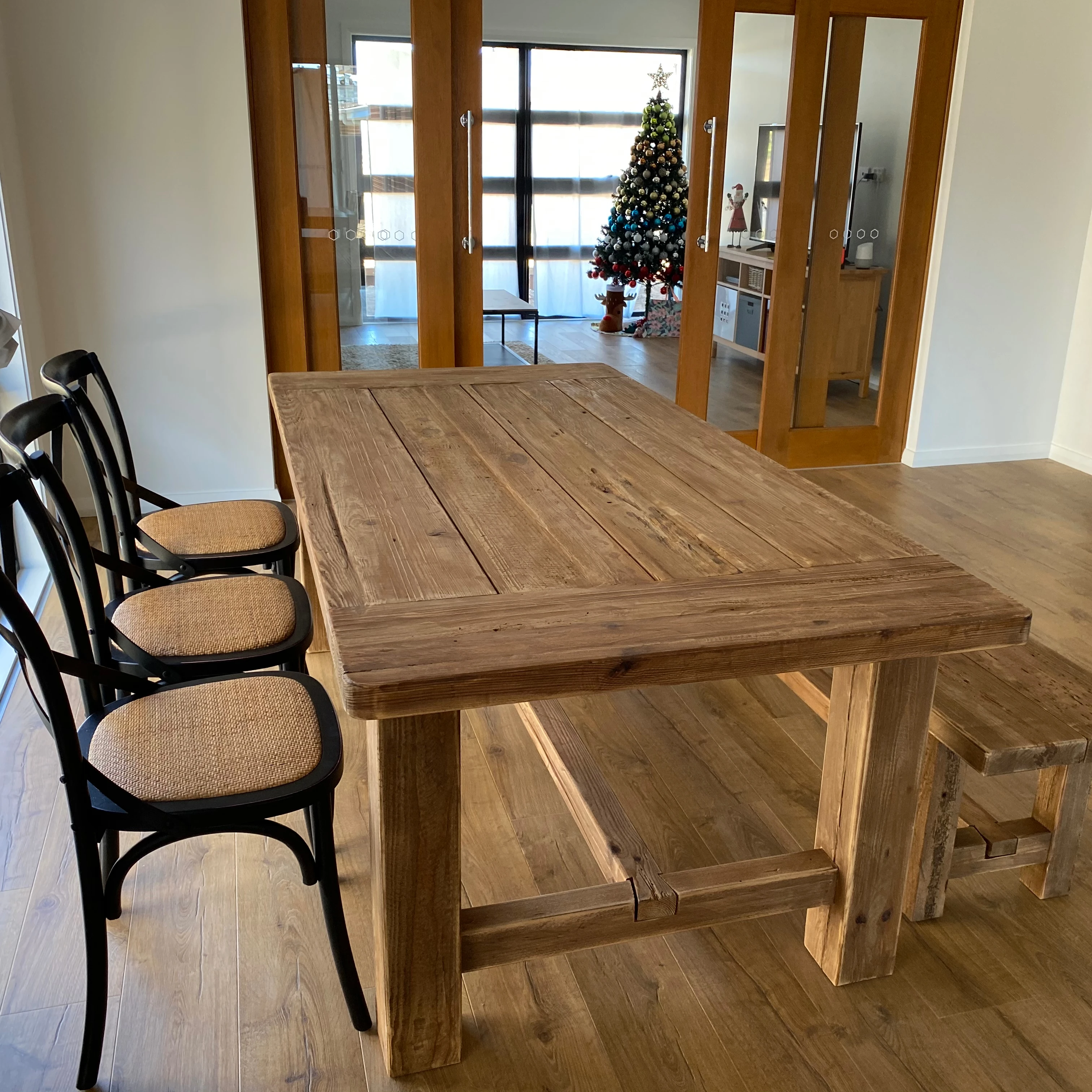 Commercial furniture reclaimed wood dining table and chair