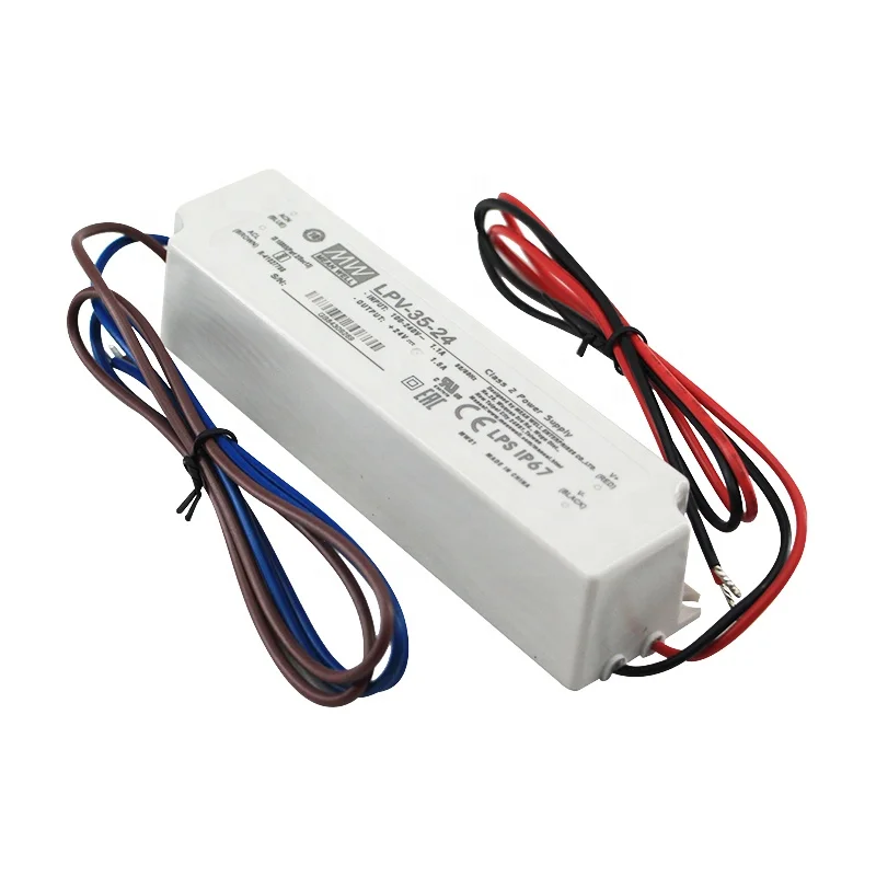  Водонепроницаемый светодиодный драйвер Meanwell LPV-35-24 IP67 24 В постоянного напряжения 36 Вт dc вольт ac