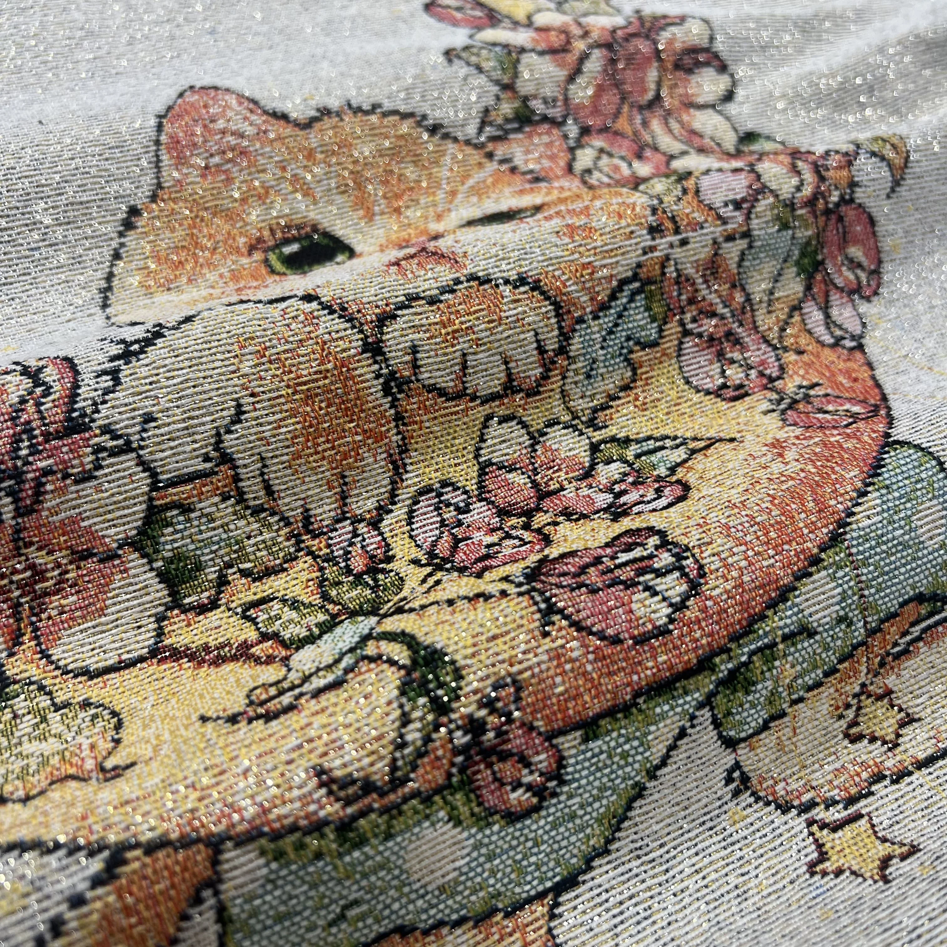 Cartoon Cat Jacquard Fabric Tapestry Cotton Yarn Dyed Woven Textile for Home Use Cushion Covers Bags Upholstery
