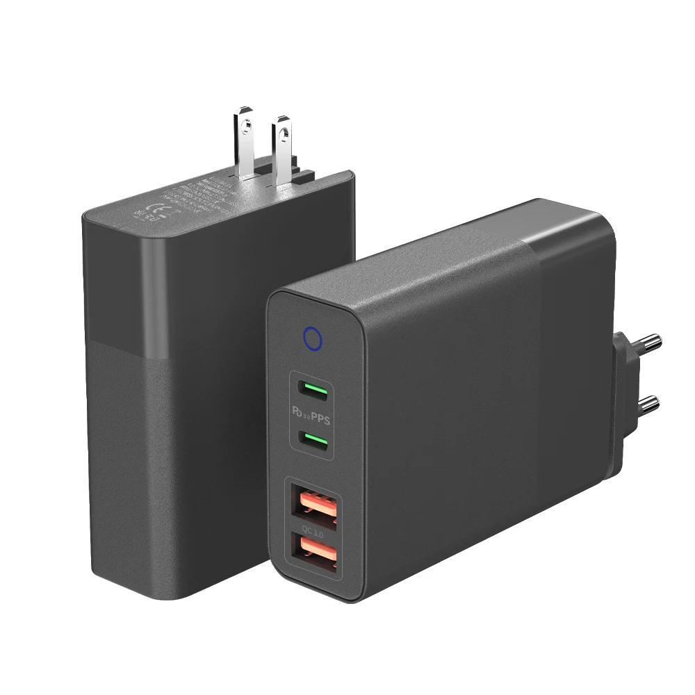 US EU Hot Sell 4 Port USB Wall Charger with convertible plug 135W USB PD Mobile Phone charger