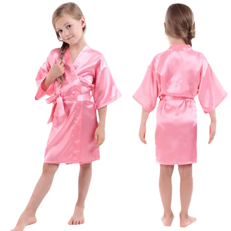 Toddler Baby Kid Solid Silk Satin Kimono Bathrobe Dress Nightgown Party Clothes Girls Sleepwears