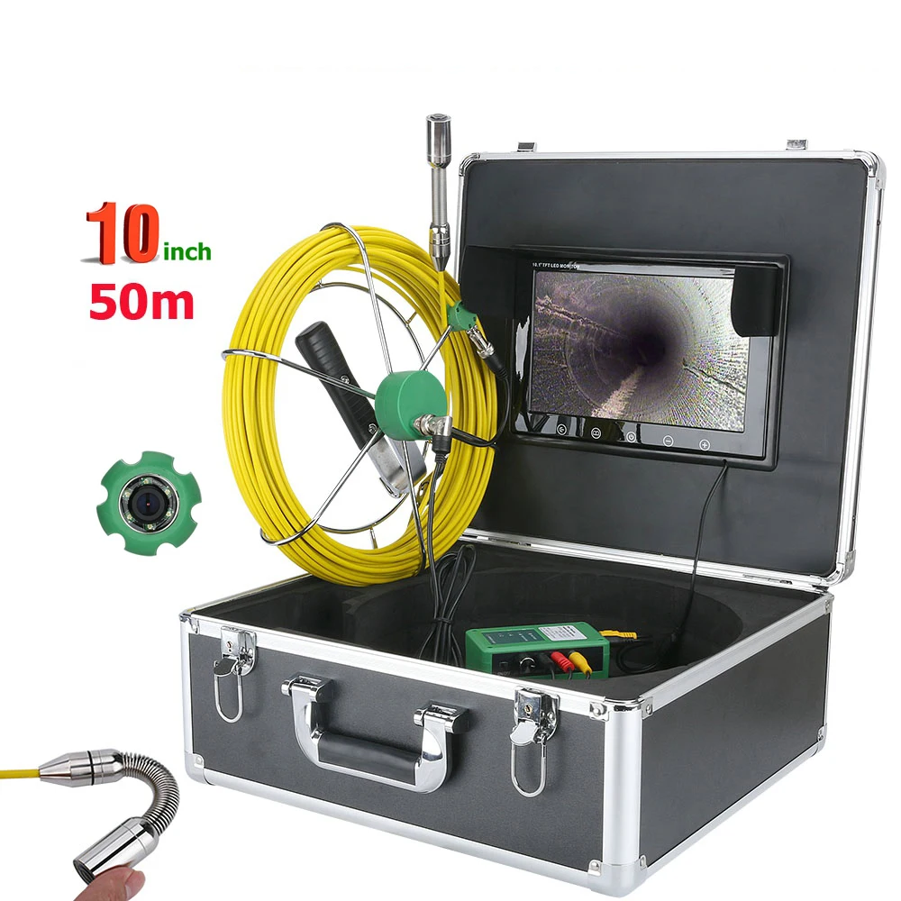 10 inch LCD Monitor 22mm industrial video endoscope 50m IP68 Waterproof sewer pipe inspection camera system endoscope pipeline