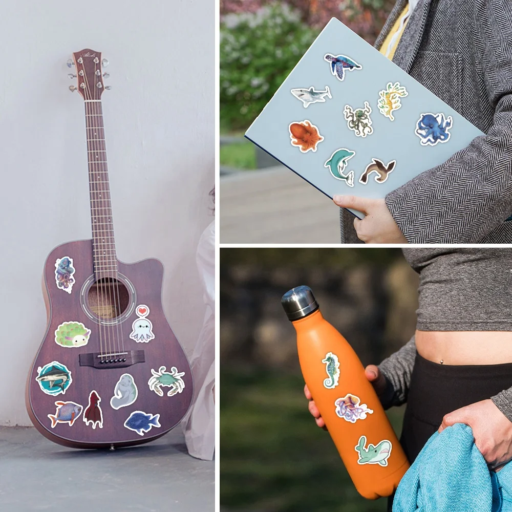 Marine animals Octopus stickers 50 cartoon cute graffiti waterproof refrigerator suitcase marine creatures shark student sticker