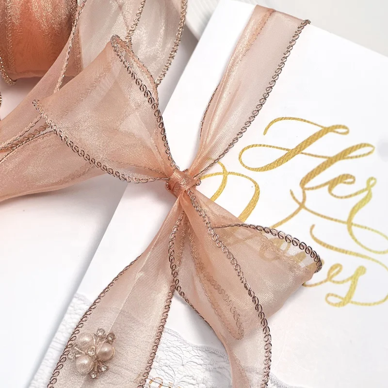 Золотая проволока с оборками прозрачная Корейская лента из органзы широкая для упаковки цветов оптом