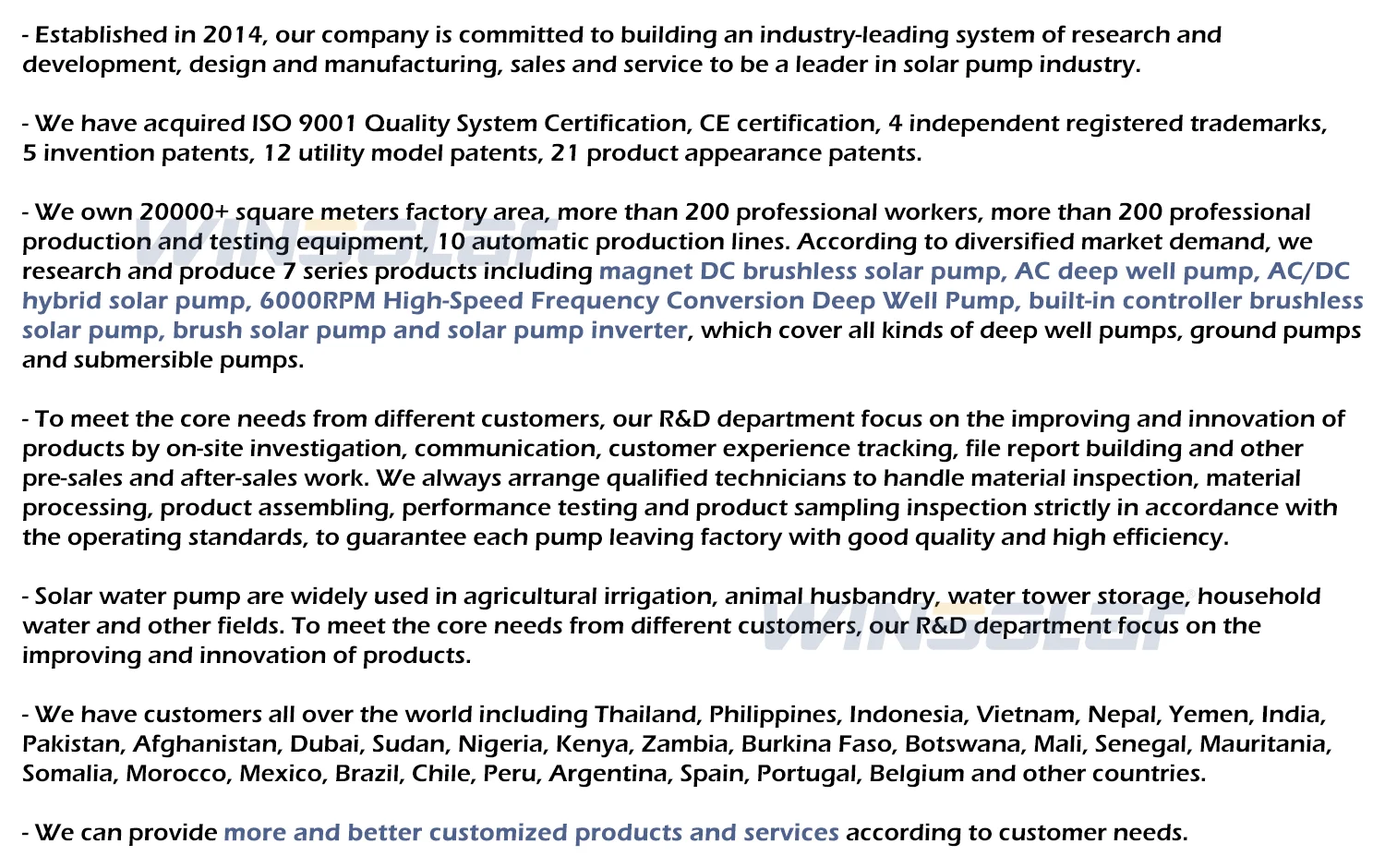 DC 3 HP 2200W 4 Inches Stainless Steel Impeller Solar Powered Submersible Water Pumps