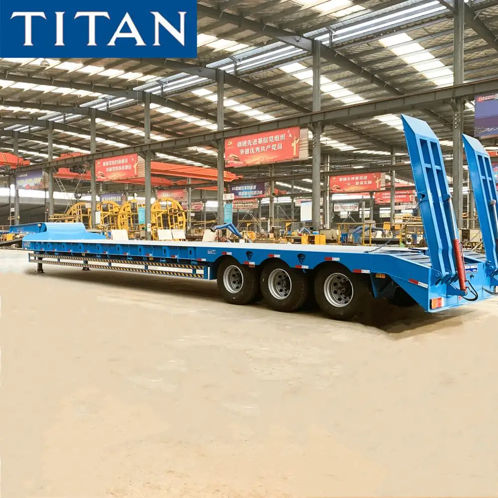 TITAN 3 axle Low loader/bed semi trailer with hydraulic operated rear ramps