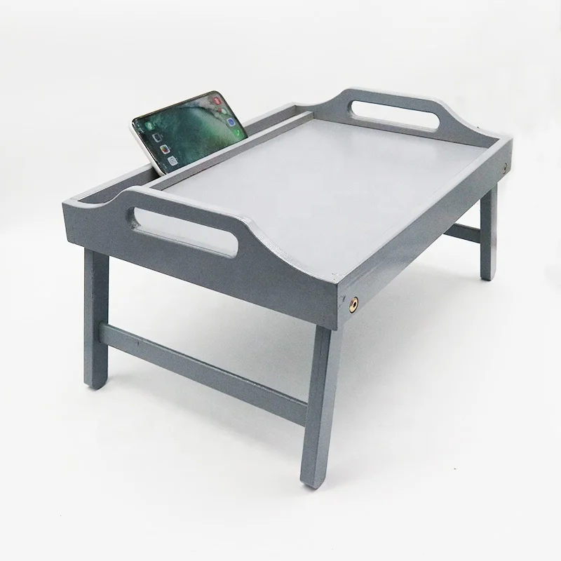 Bamboo laptop bed table folding legs Media slot laptop desk Bamboo wood bed breakfast food serving tray with phone slot