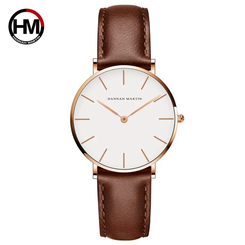 Hot Sale HM CB36 Brand Simple Design Waterproof Japan Movement 36mm Woman Minimalism Leather Watch for ladies