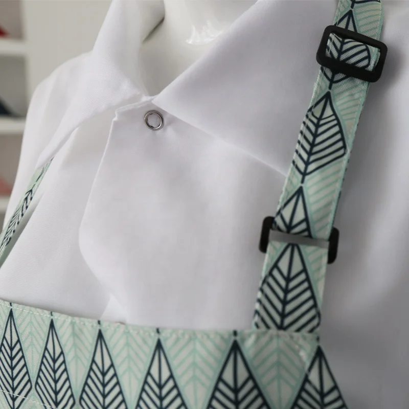 Fashion Women Bib Kitchen Linen Custom Print Apron with pockets