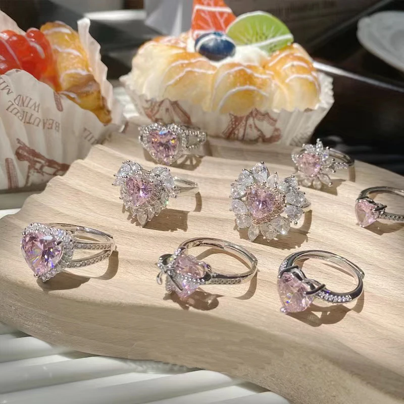 Heart ring full diamond pink love copper plated 18K gold ring fashion jewelry