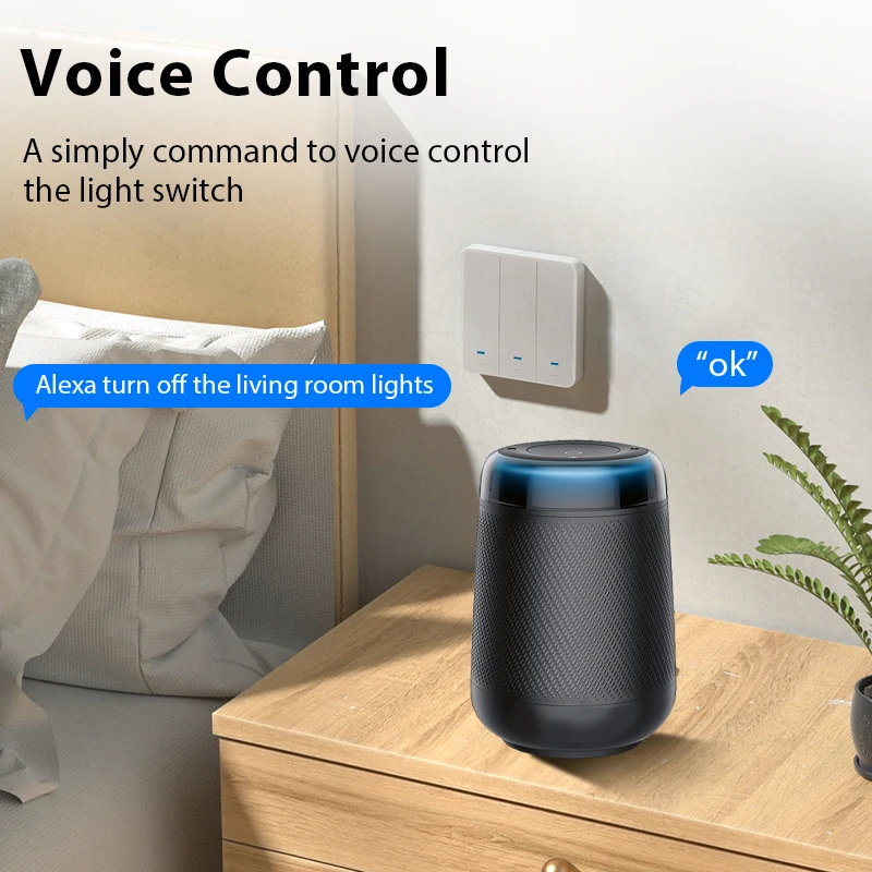 86 UK EU Type Smart Life Tuya WiFi Button Switch 3 Gang 1 Way Smart Wall Switches with Voice Control