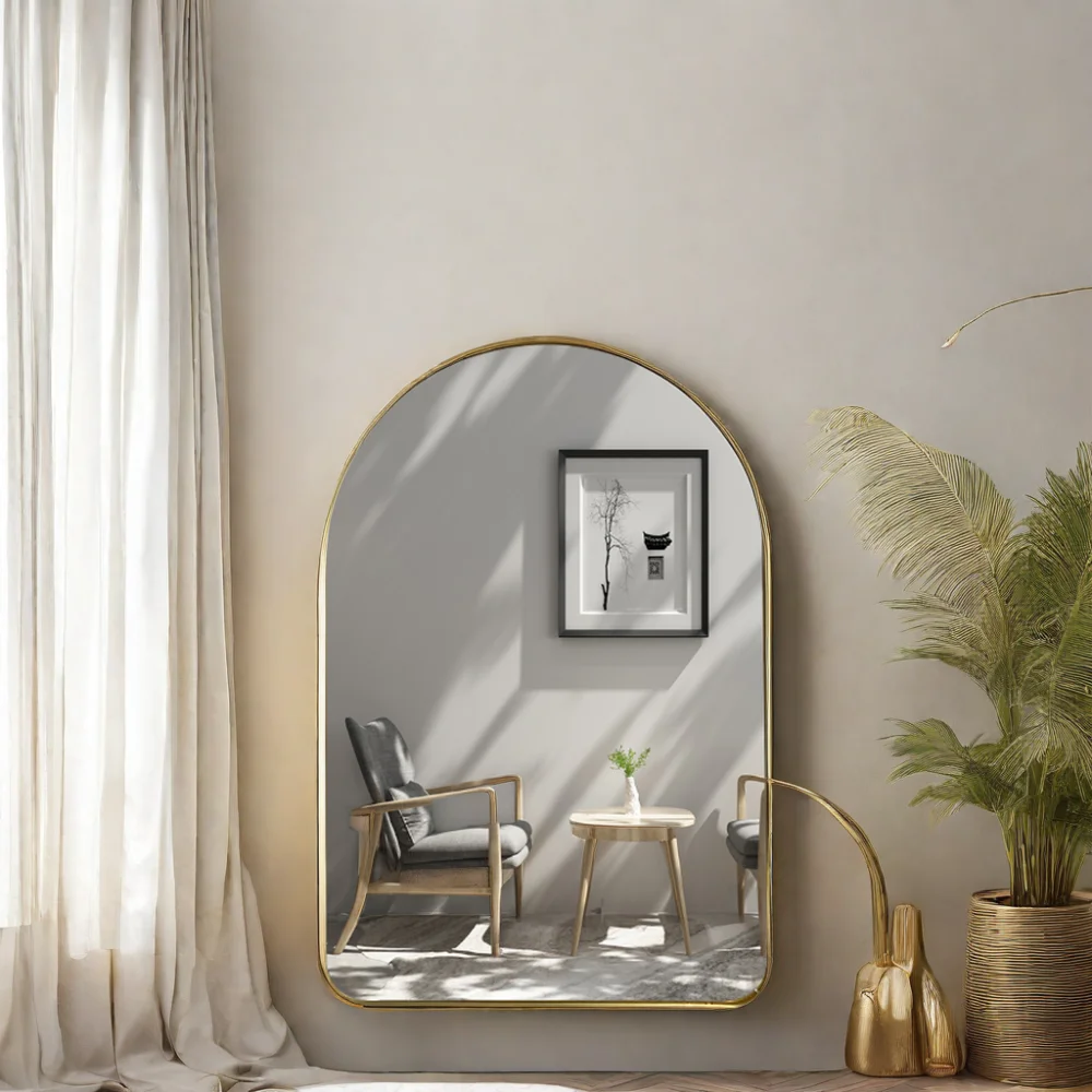 custom modern home decor large metal gold arch aluminum frame makeup unbreakable mounted wall mirror  miroir espejo spiegel