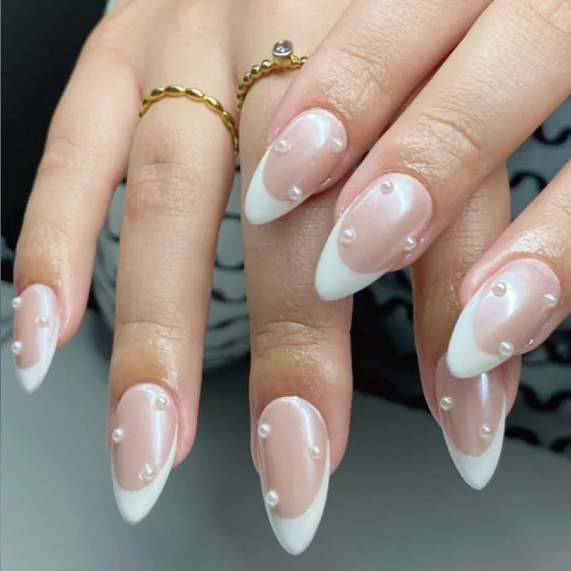 MISS GORGEOUS Pearlescent Effect False Nails Spring Summer Season Flower Design 24pcs OEM Wholesale Almond Press On Nails