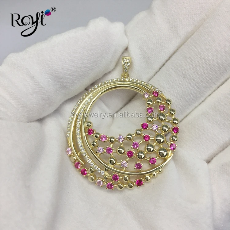
Royi Jewelry New Designs Luxury Jewelry 925 Sterling Silver Ruby Stone Pendant Necklace Round Shape 