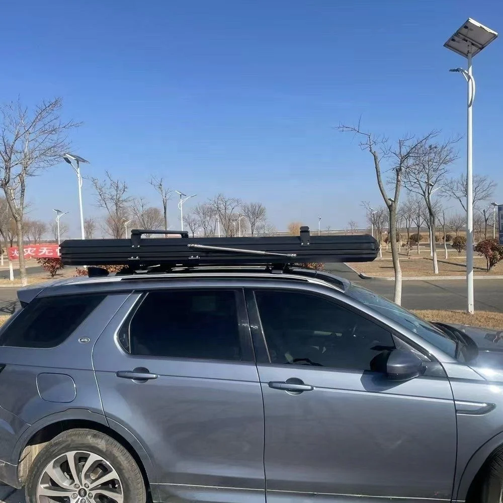 Self driving adventure rest roof tent aluminum alloy shell with crossbar solar panel can be added triangular roof tent