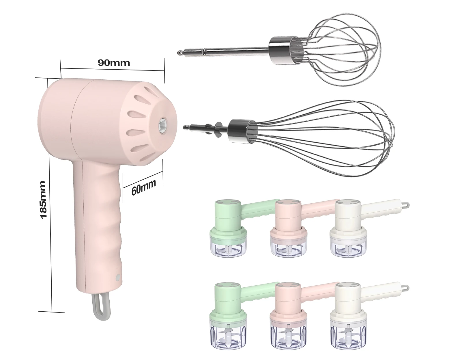 Adjustable Speeds Portable Rechargeable Mini Kitchen Electric 3 In 1 Egg Hand Blender Mixer With Bowl