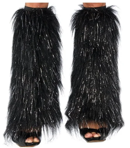 wholesale high knee fuzzy boot sleeves legwarmers adult women winter style faux fur leg warmers