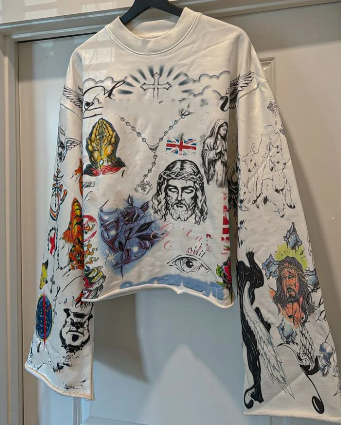 Street wear custom printed heavyweight french terry cotton t shirt cropped graphic flare long sleeve pullover hoodie sweatshirt