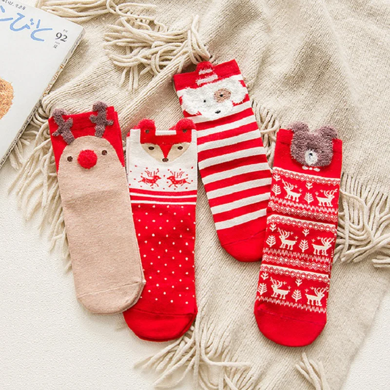 Animals Cartoon Combed Cotton Customized Logo Fuzzy Santa Xmas Gift Women Warm Christmas Socks