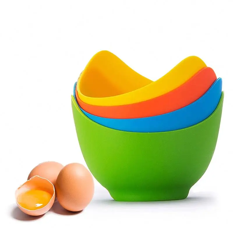 4pcs Egg Poacher Egg Boiler Mold Cup Silicone Egg Poaching Cups with Ring Standers with Silicone Oil Brush kitchen gadget