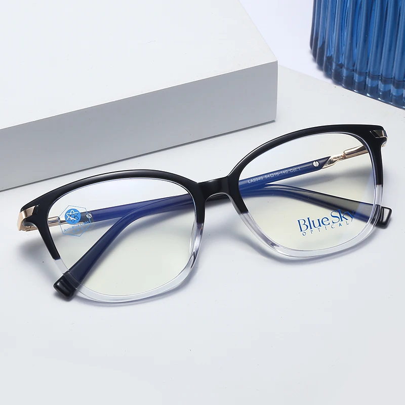 High quality acetate metal round UV spring hinge anti blue light optical frames glasses