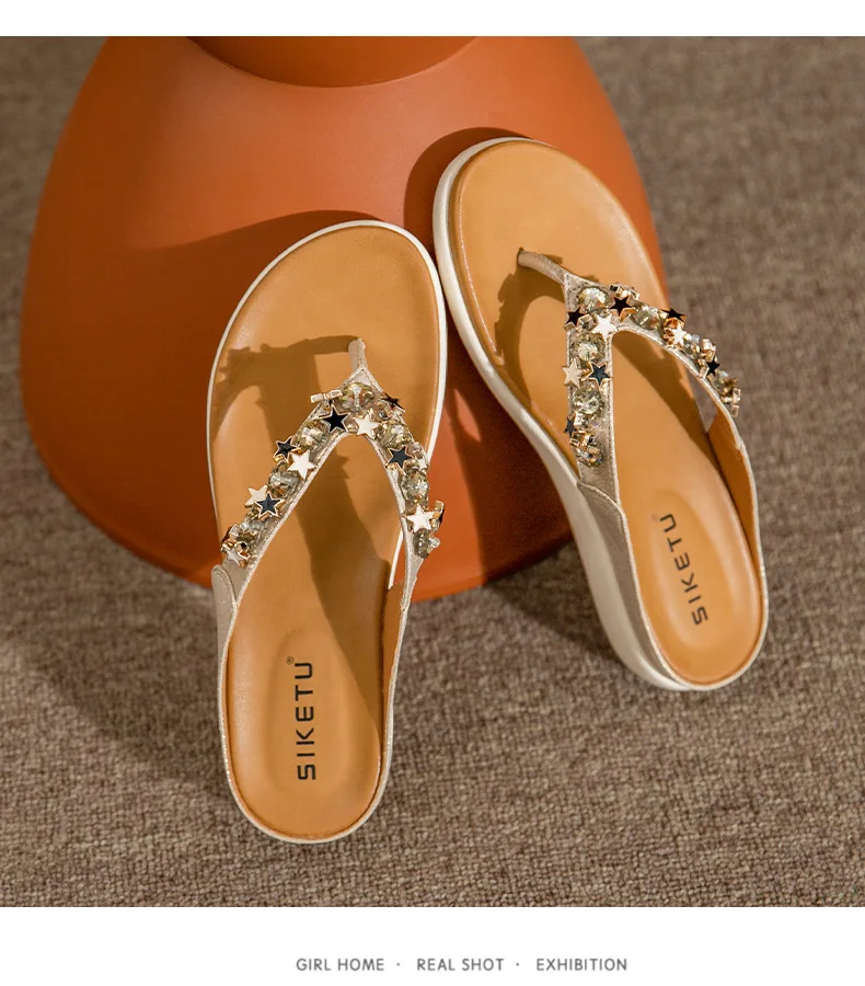 new bead flip flops slippers Beaded Rhinestone summer women shoes flat flip flops Bohemia style ladies sandals beach slippers