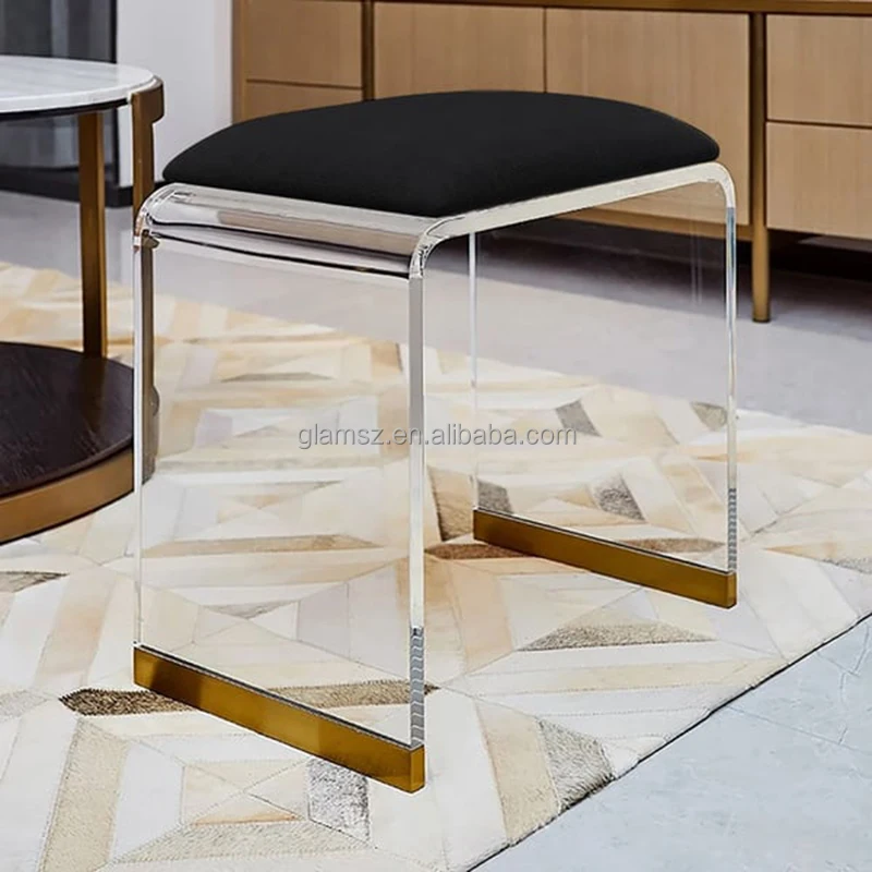 Acrylic Crystal Gold Bench Furniture Chair Stool Ottoman Clear Acrylic Stools