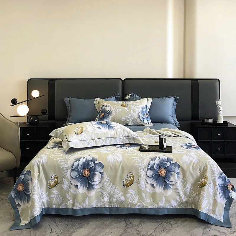 2024 New Hot Sale for Summer Comforter Set Queen Satin Jacquard Washed Silk Quilt Set Tencel Bedding Sheet Set