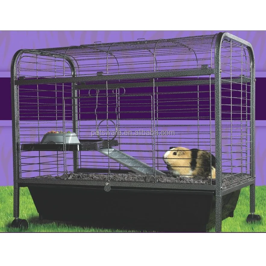 Luxury Small Animal Cage Guinea Pig &  Rabbit Cage with Feeder, Rolling Wheels, Platform, Ramp