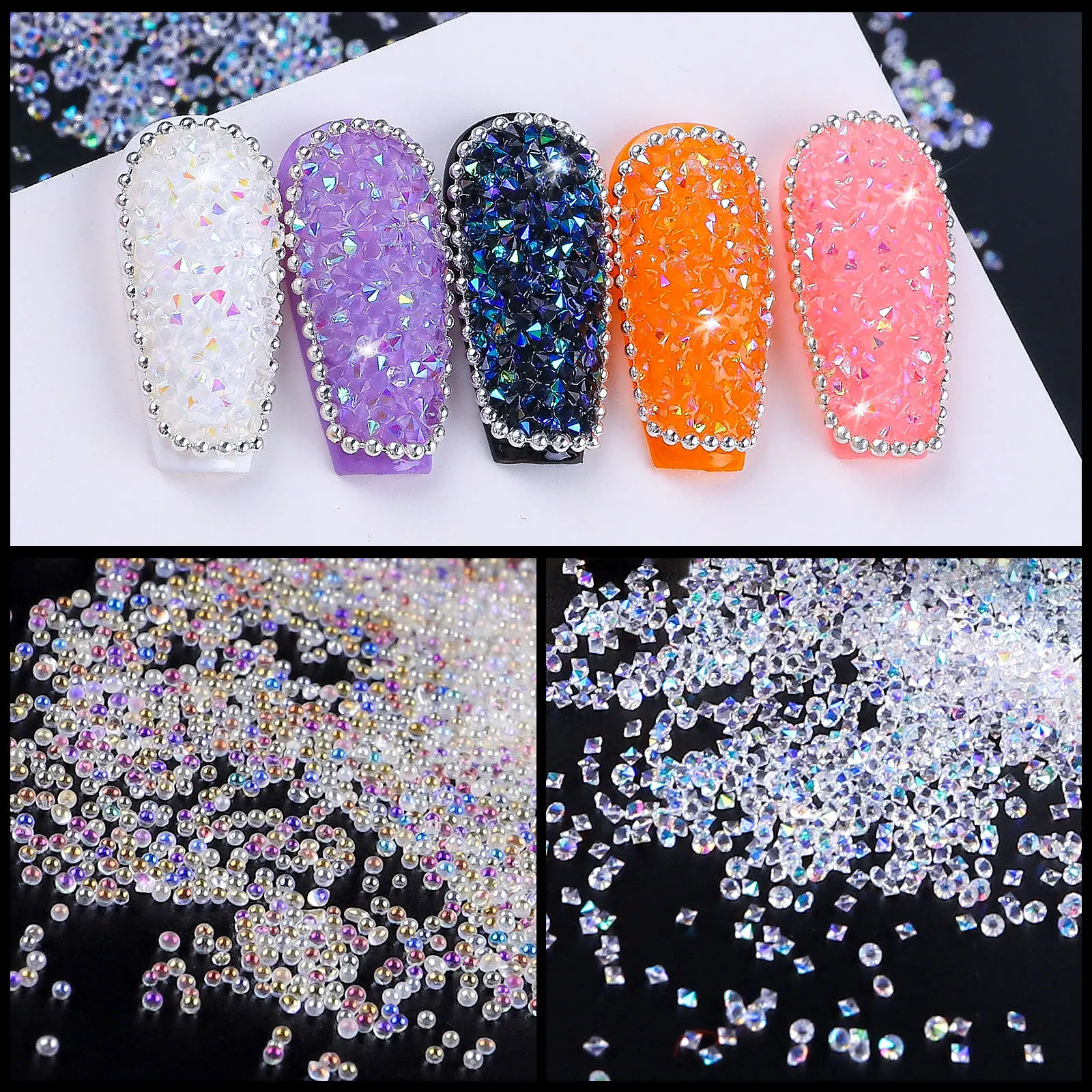 Destly Micro Bead Diamond Mini Nail Rhinestone High Shiny AB Reflective Nail Pixie Crystals Dust For Nails Art