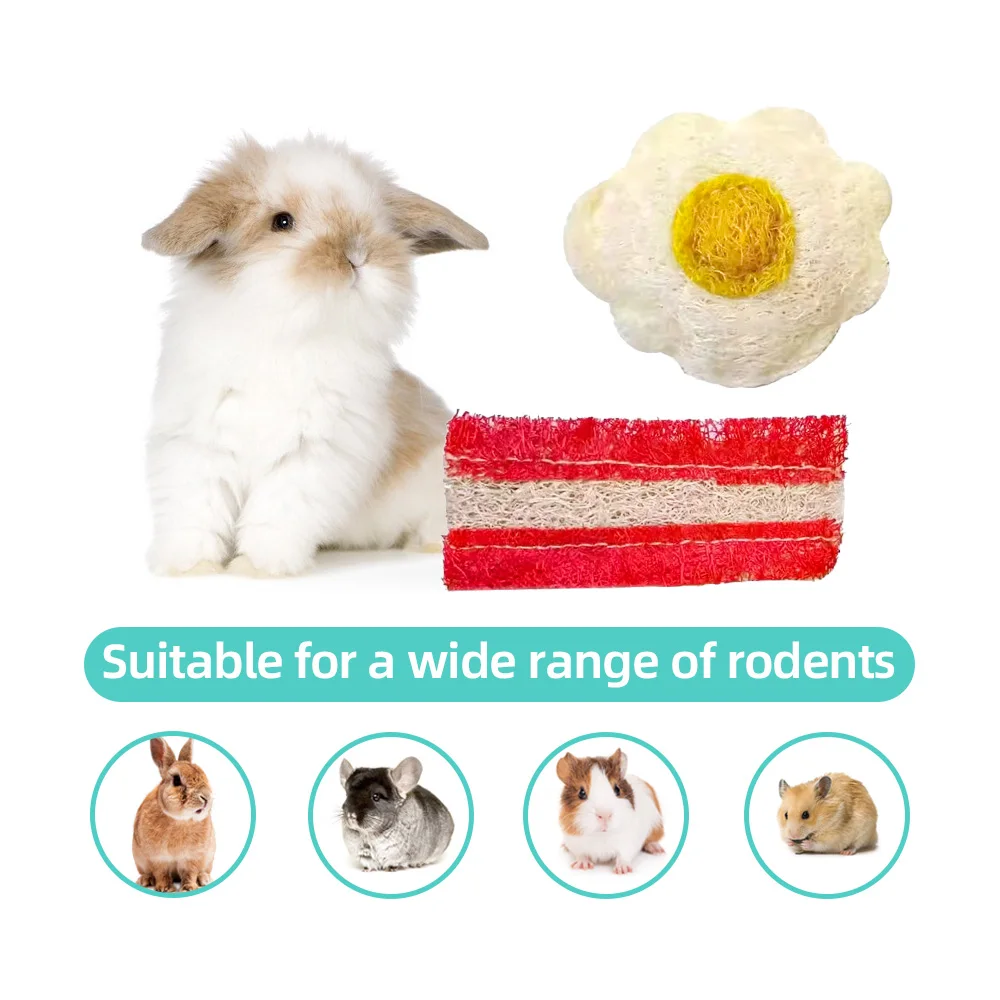 Wholesale Egg Bacon Natural Luffa Molar Chew Toys Hamster Rabbit Play Activity Teething Cleaning Chew Toys