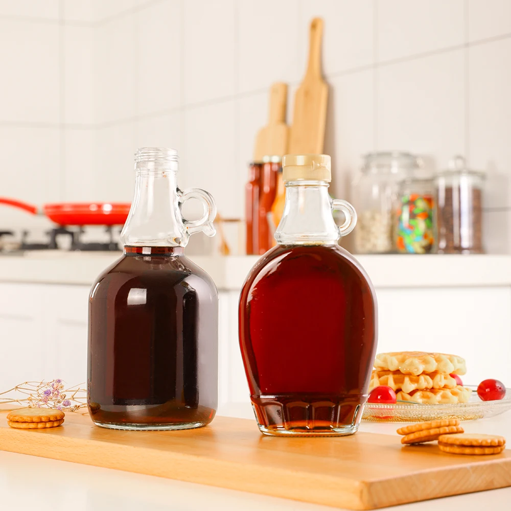 250ml 375ml Organic Maple Syrup Traditional Flat Shape Empty Glass Bottle Wholesale factory supplier