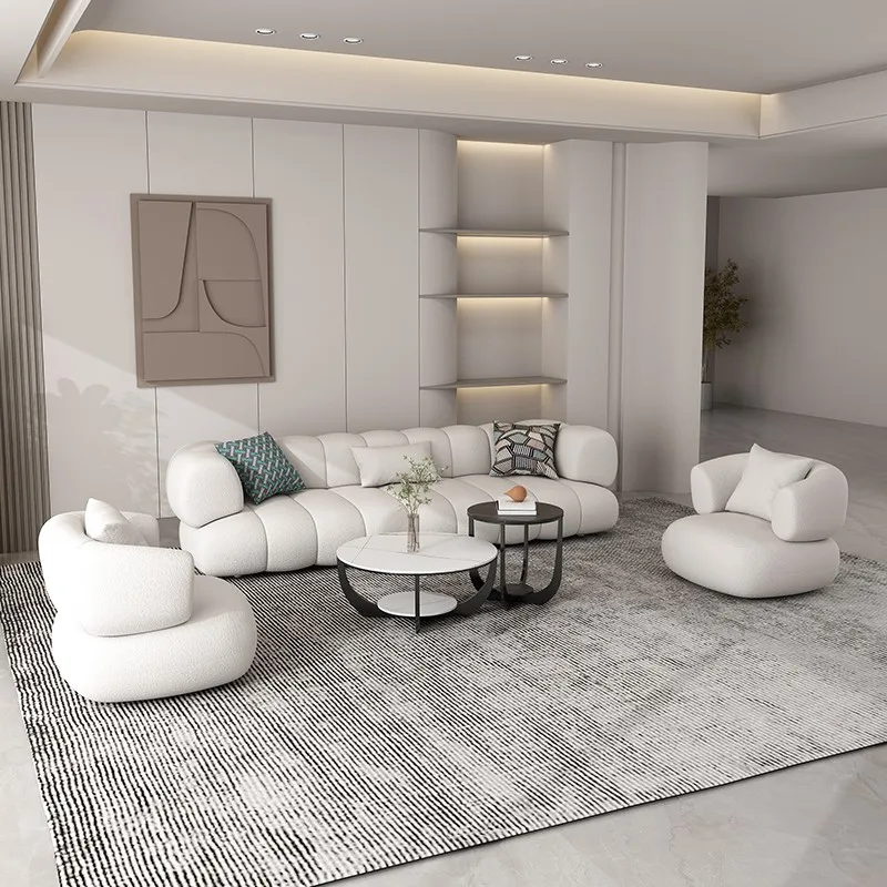 Modern fashion living room family small sofa double row lamb velvet net red clothing store beauty salon Sofa set