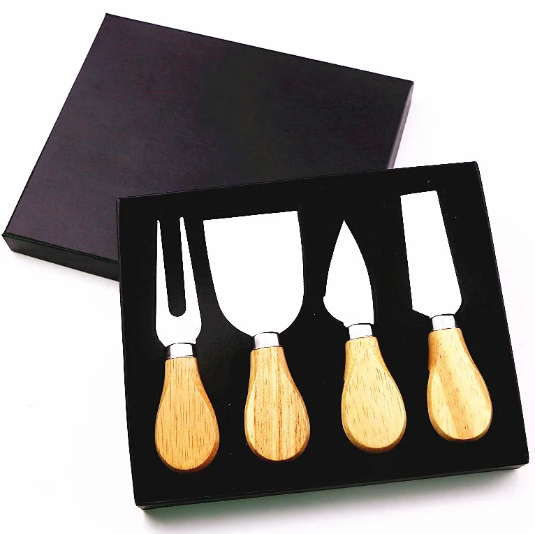 Черная коробка, деревянная ручка, нож для сыра, слайсер, вилка, ложка, резак, инструменты, подарочный набор