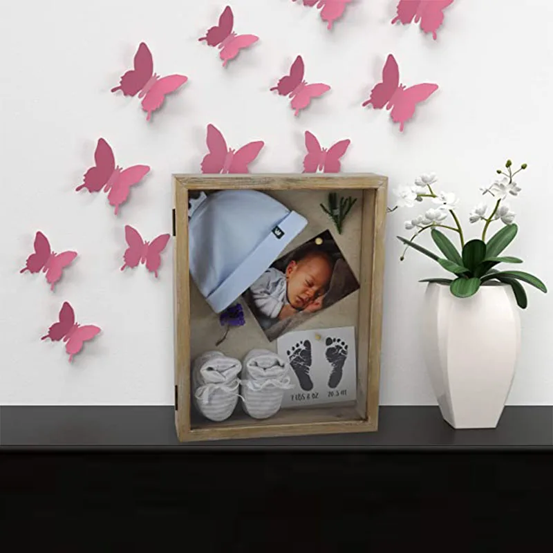 11 x 14 inch Shadow Box Solid Wood in Rustic Farmhouse Grey Picture Frame Case Wood Shadow Box Frame for baby keepsakes