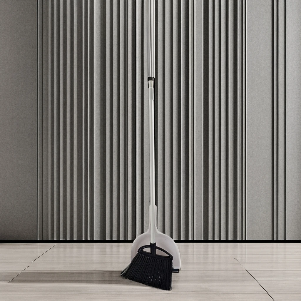 Sunshine Wholesale Professional Long Handle Dust Pan and Broom Economic PP with Metal Fiber PET Broom Head for Home Cleaning