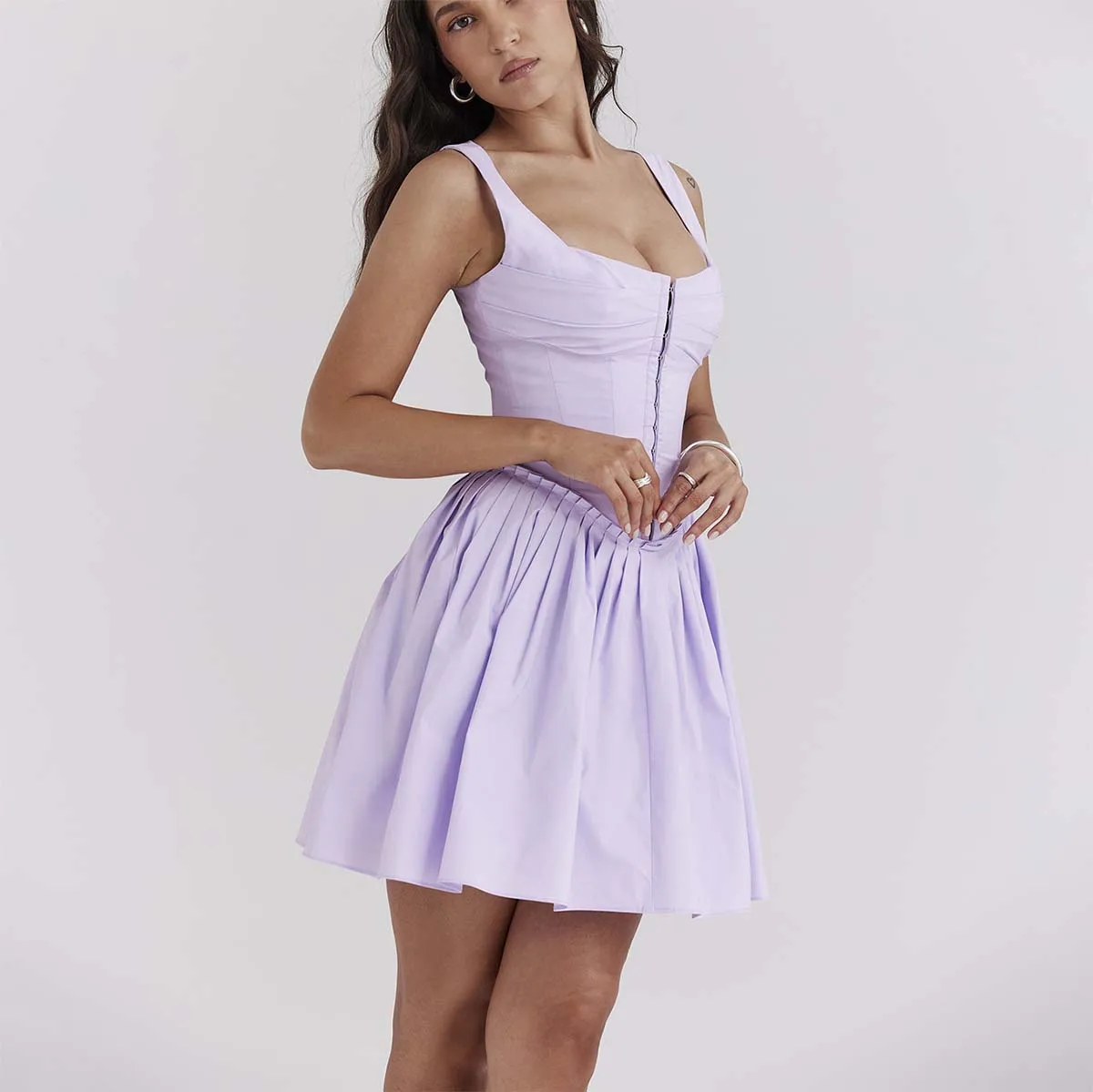 Плиссированное хлопковое мини-платье с орхидами женская одежда на заказ