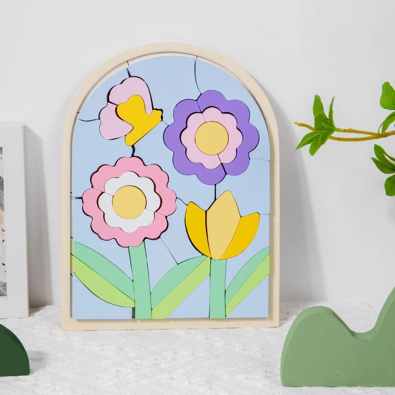 Factory Price Wooden Matching Iridescence Multiple Themes Educational Toy for Unisex Kids Scenery Block Board 3D Jigsaw Puzzle