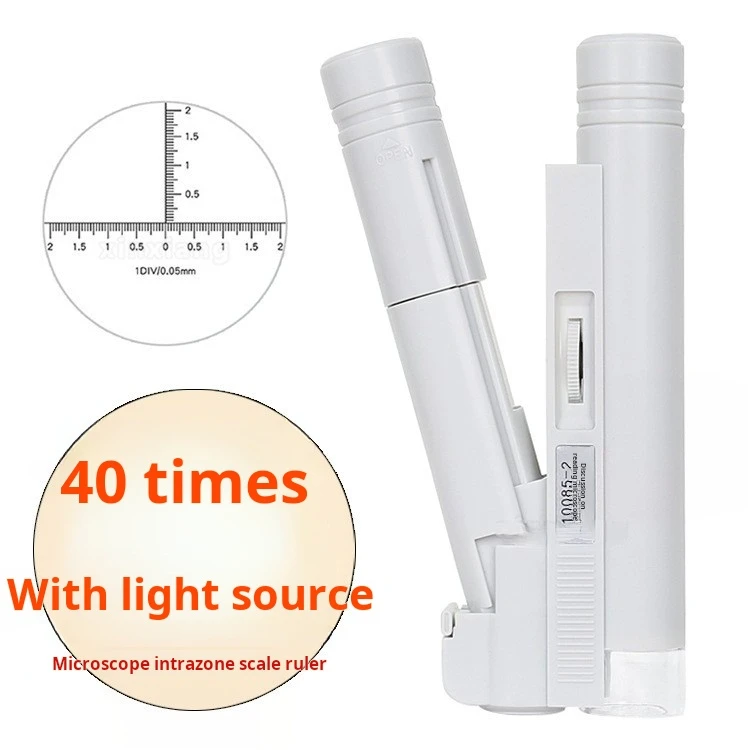 40x LED Magnifier Hand Magnifier Double tube Microscope with Scale, Textile Stamp Calligraphy and Painting Jewelry LED Light Ill